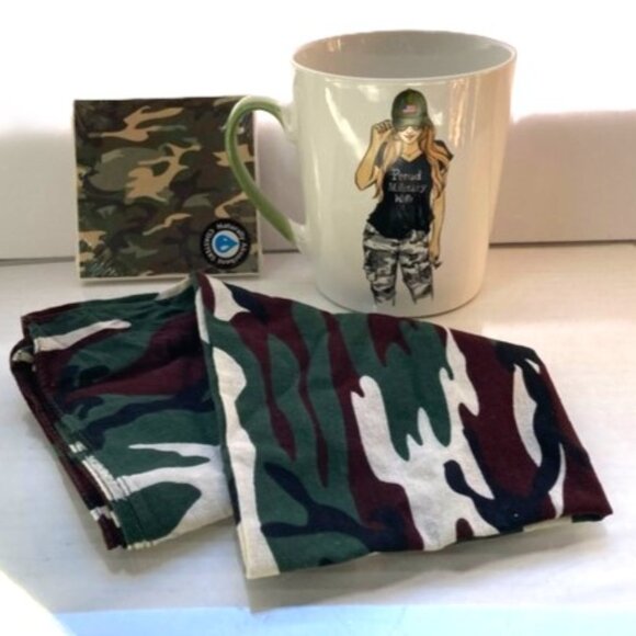 Proud Military Wife 18 oz Mug Camouflage Bandana and Drink Coaster GIFT SET - Picture 2 of 13